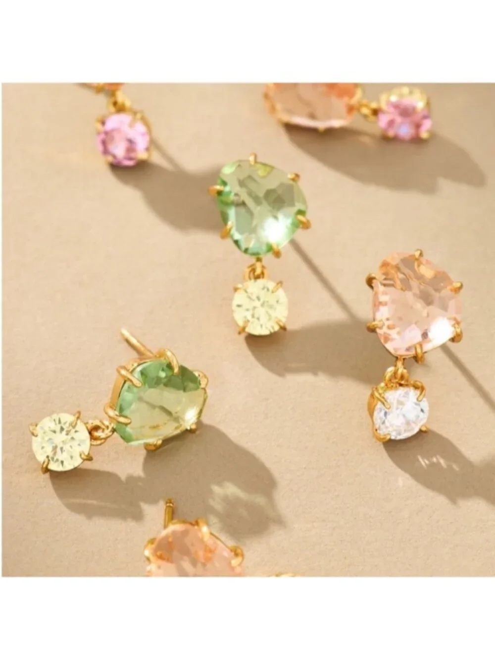 New! Anthropologie Gold Pink Double Crystal Spring Earrings NWT